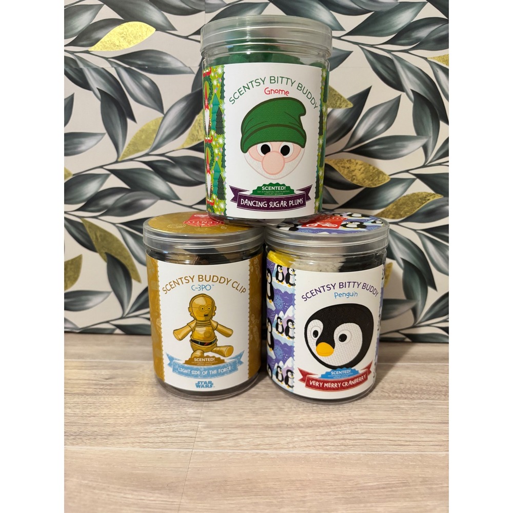 Scentsy Bitty Buddy & Clip Lot 3 C-3PO Gnome Penguin Scented Gold Green Black OS